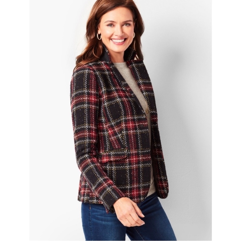 Talbots Aberdeen Red & Black Tartan Plaid Blazer Jacket two button wool blend 12